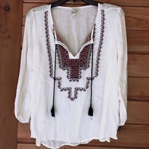 Embroidered Tie Front top